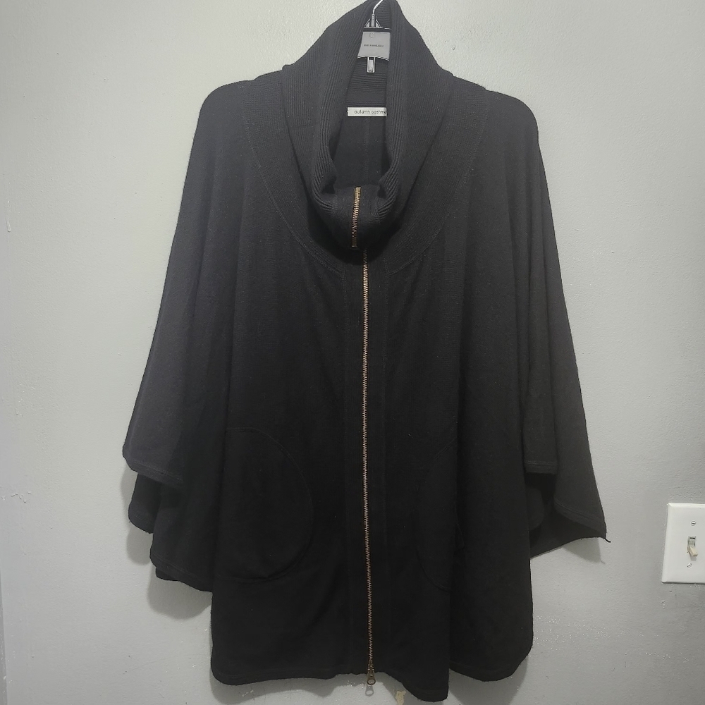 Autumn Cashmere Women's  Sweater Ponchos Shawl Size S Black 100% Cashmere